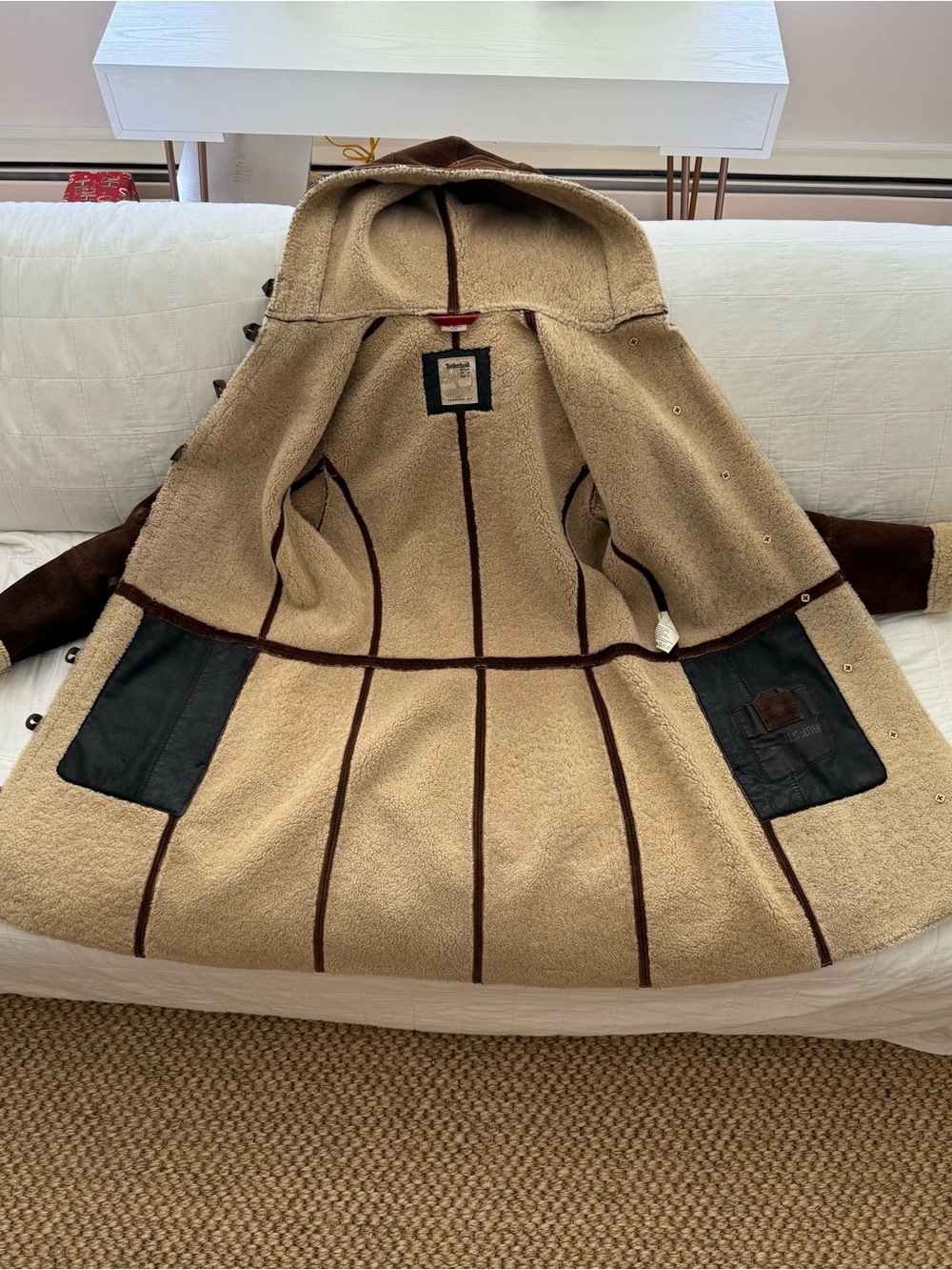 Timberland Kids Hooded Sherpa Coat in Tan and Brown